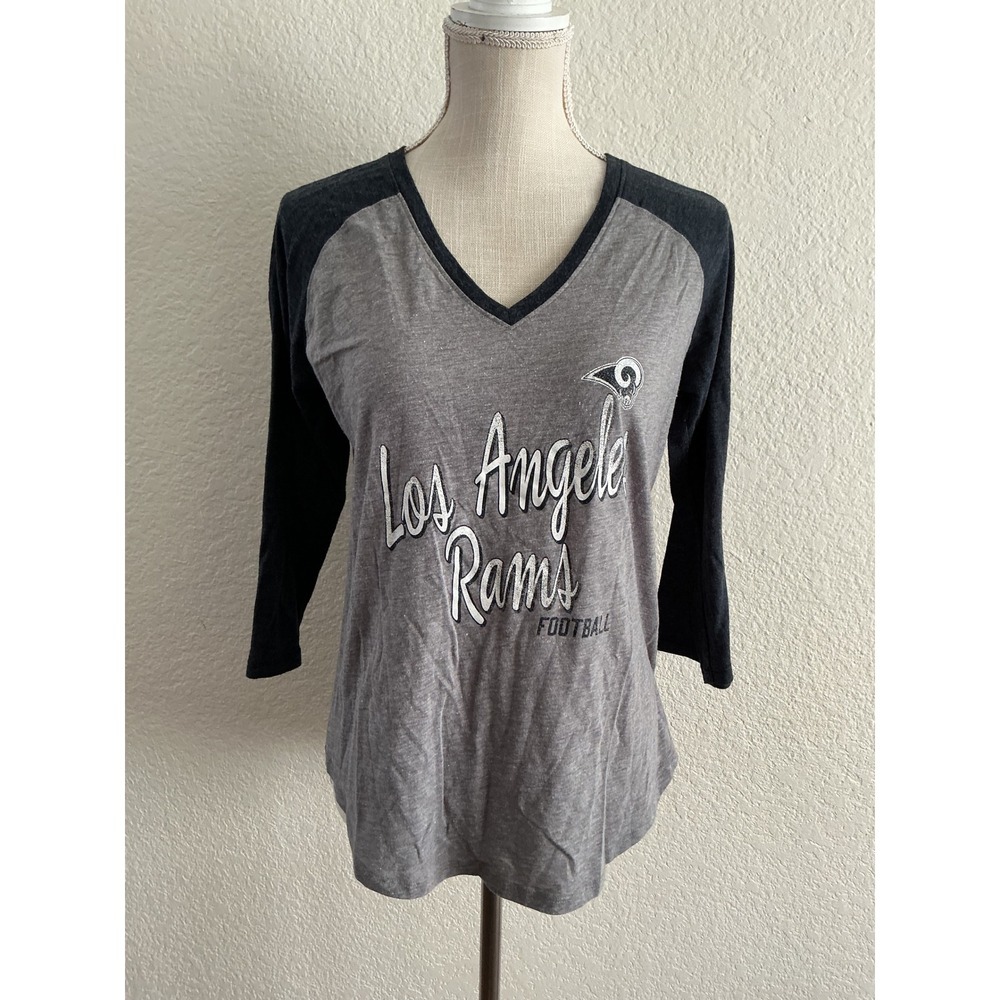 OTS Los Angeles Rams Shirt Medium Gray 3/4 Sleeve Raglan V-Neck Football Tee